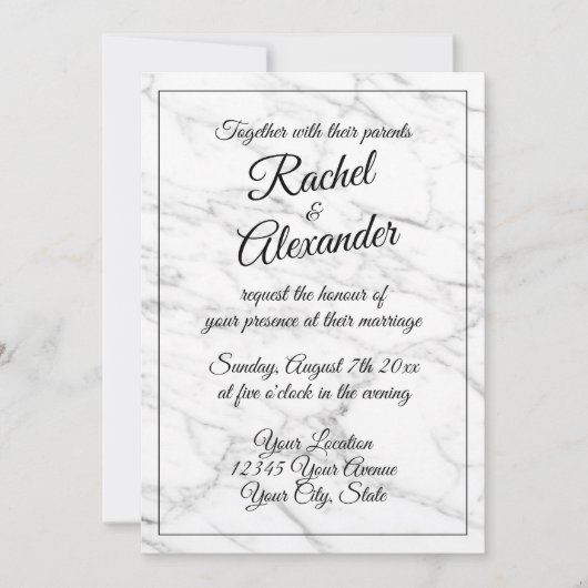 Elegante witte marmeren steen bruiloft uitnodiging (Voorkant)
