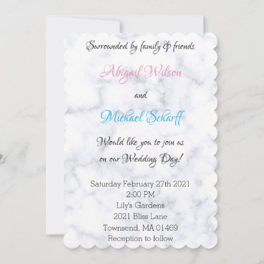 Elegante witte marmeren trouwuitnodigingen kaart (Achterkant)