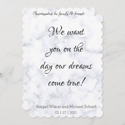 Elegante witte marmeren trouwuitnodigingen kaart (Voorkant / Achterkant)