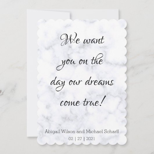Elegante witte marmeren trouwuitnodigingen kaart (Voorkant)