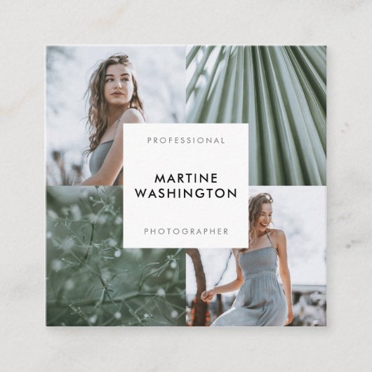 Elegante witte minimale foto moderne fotograaf vierkante visitekaartje (Voorkant)