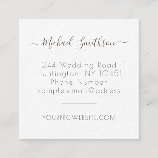 Elegante witte minimale moderne trouwfotograaf vierkante visitekaartje (Achterkant)