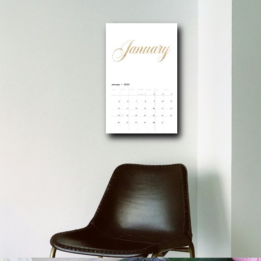 Elegante witte minimalist| gouden scriptletters kalender