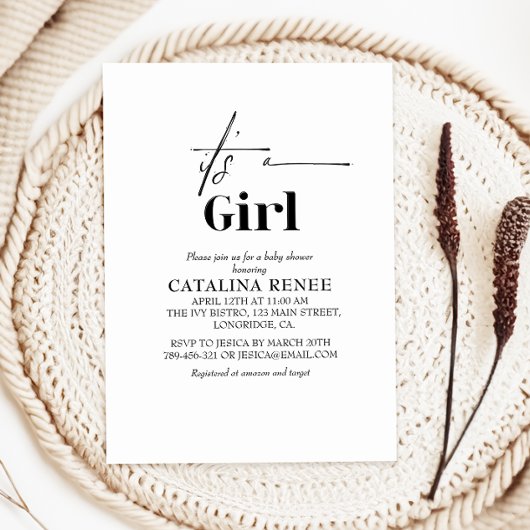 Elegante witte minimalist is een meisje Baby showe Kaart