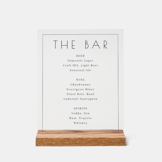 Elegante Witte Minimalistische Barmenu Acryl Bord (Voorkant)