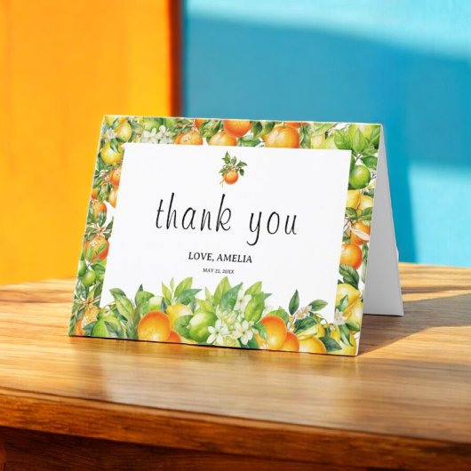 Elegante witte minimalistische bloemencitrus bedankkaart