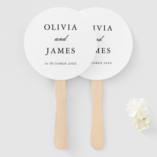 Elegante witte minimalistische bruiloft handwaaier (Voorkant en achterkant)