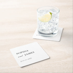 Elegante witte minimalistische bruiloft kartonnen onderzetters