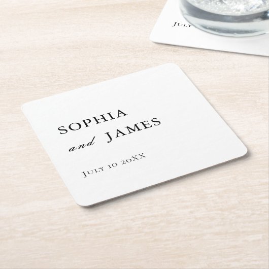 Elegante witte minimalistische bruiloft kartonnen onderzetters (Schuin)