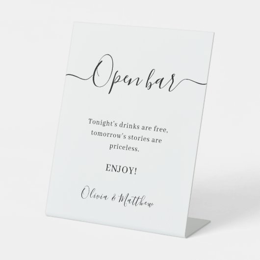 Elegante witte minimalistische bruiloft open bar reclamebord met voetstuk (Voorkant)