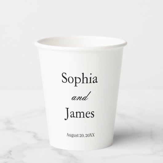 Elegante witte minimalistische bruiloft papieren bekers (Voorkant)