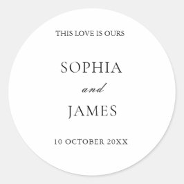 Elegante witte minimalistische bruiloft ronde sticker