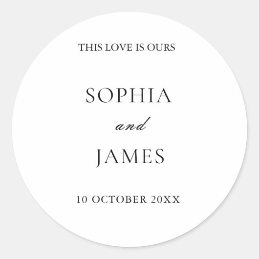 Elegante witte minimalistische bruiloft ronde sticker (Voorkant)