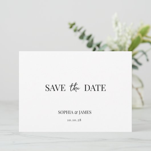 Elegante witte minimalistische bruiloft Save the D Save The Date (Staand voorkant)