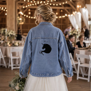 Elegante Witte Minimalistische Eenhoorn Paarden Br Denim Jacket