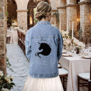 Elegante Witte Minimalistische Eenhoorn Paarden Br Denim Jacket