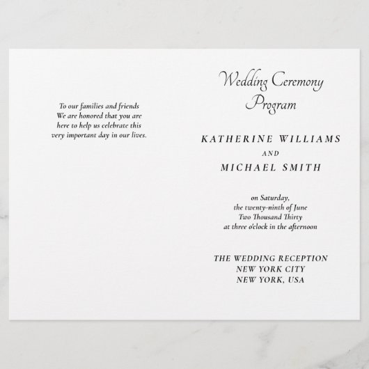 Elegante Witte Minimalistische Huwelijksprogramma' (Voorkant)
