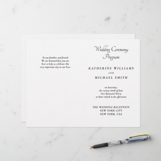 Elegante Witte Minimalistische Huwelijksprogramma' (Voorkant / Achterkant in situ)