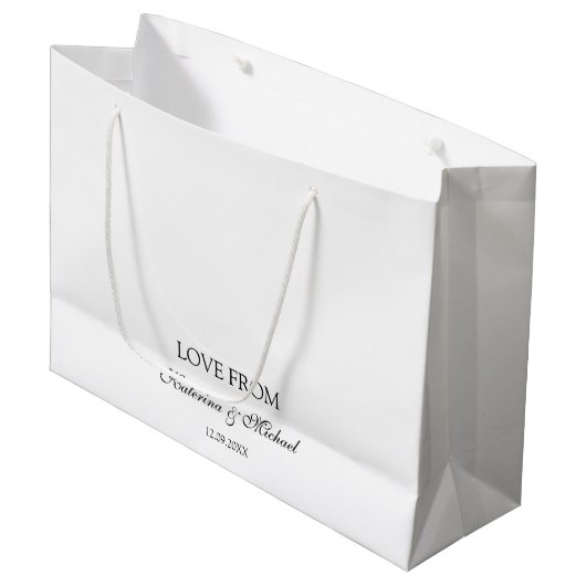 Elegante Witte Minimalistische Huwelijksscript Ges Groot Cadeauzakje (Voorkant Gekanteld)