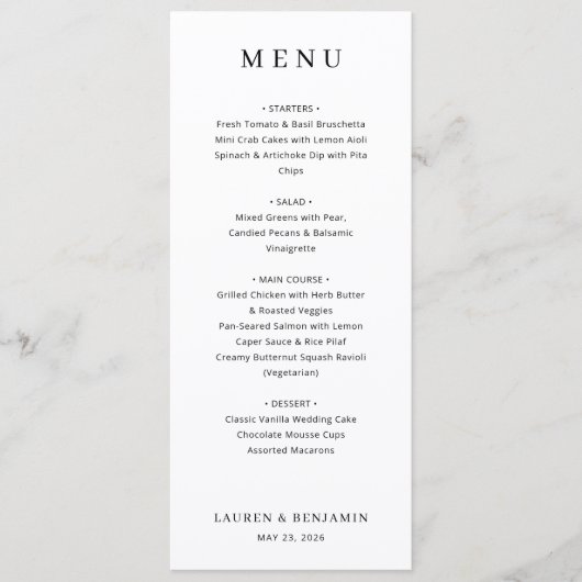 Elegante Witte Minimalistische Menu (Voorkant)