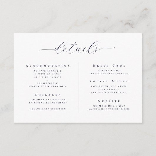 Elegante witte minimalistische script bruiloft det informatiekaartje (Voorkant)