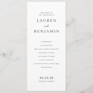 Elegante Witte Minimalistische Trouwceremonie Plan Programmakaart