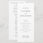 Elegante Witte Minimalistische Trouwceremonie Plan Programmakaart (Voorkant / Achterkant)