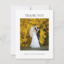 Elegante witte minimalistische trouwfoto    bedankkaart