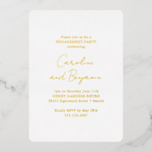 Elegante Witte Minimalistische Verloving Feest Gou Folie Uitnodiging