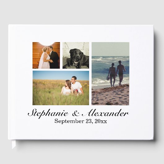 Elegante witte moderne 4 foto bruiloft of evenemen gastenboek (Voorkant)