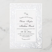 Elegante Witte Moderne Bloem Folie bruiloft Folie Uitnodiging (Voorkant)