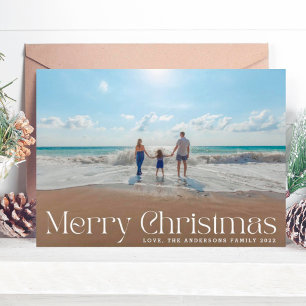 Elegante Witte Moderne Script Foto Prettig Kerstfe Feestdagenkaart
