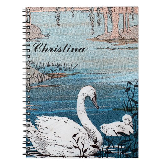  Elegante Witte Moeder Zwaan Baby in Lake Notitieboek (Voorkant)