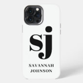 Elegante witte monogram beginletters iPhone hoesje (Achterkant)