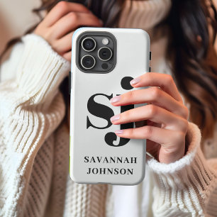 Elegante witte monogram beginletters  iPhone 13 pro max hoesje