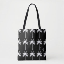 Elegante witte monogram tropische palmboom tote bag