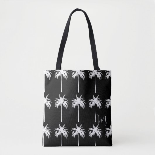 Elegante witte monogram tropische palmboom tote bag (Voorkant)