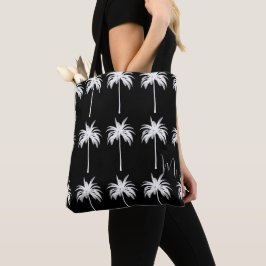 Elegante witte monogram tropische palmboom tote bag