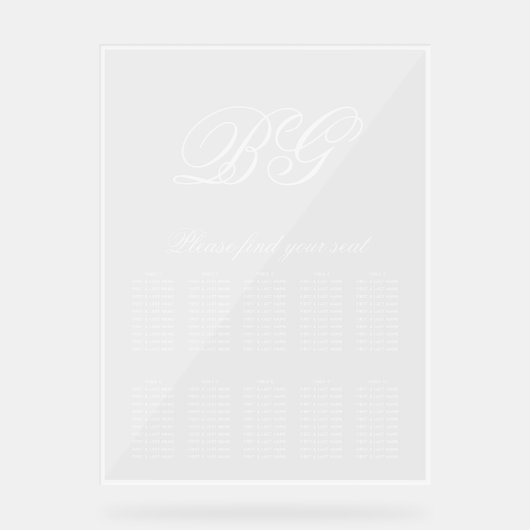 Elegante Witte Monogram Trouwstoel Grafiek Acryl Bord (Voorkant)