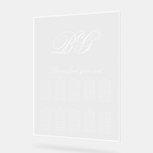 Elegante Witte Monogram Trouwstoel Grafiek Acryl Bord (Hoek)