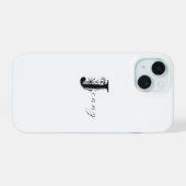 ELEGANTE WITTE MONOGRAMNAAM MET BLOEMIG J-INITIAAL iPhone 15 CASE (Achterkant horizontaal)