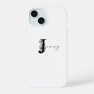 ELEGANTE WITTE MONOGRAMNAAM MET BLOEMIG J-INITIAAL iPhone 15 CASE
