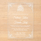 Elegante Witte Moslim Bruiloft Acryl Uitnodigingen (Voorkant)