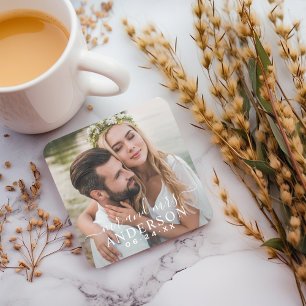 Elegante witte Mr en Mrs foto bruiloft Kartonnen Onderzetters