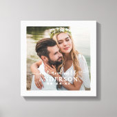 Elegante witte Mr en Mrs monogram foto trouwdag Canvas Afdruk (Voorkant)