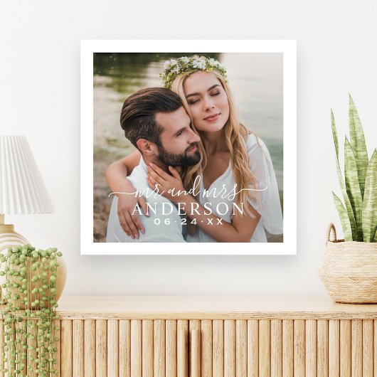 Elegante witte Mr en Mrs monogram foto trouwfoto Canvas Afdruk