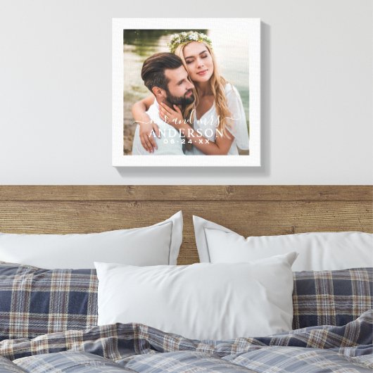 Elegante witte Mr en Mrs monogram foto trouwfoto Canvas Afdruk (Insitu (Slaapkamer))