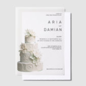 Elegante witte munt groene bloemencake Bruiloft Vellum Uitnodigingen (Offset)