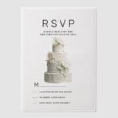 Elegante witte munt groene bloemencake RSVP Vellum Uitnodigingen (Voorkant)