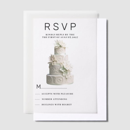 Elegante witte munt groene bloemencake RSVP Vellum Uitnodigingen (Offset)